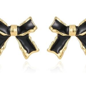 Mini Black Enamel Bow Stud Earrings